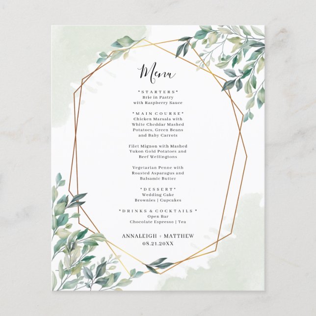 Eucalyptus Greenery Wedding Wedding Reception Menu (Front)