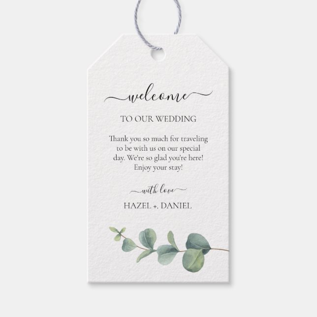 Eucalyptus Greenery Wedding Welcome  Gift Tags (Front)
