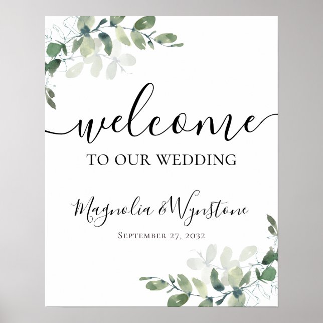 Eucalyptus Greenery Wedding Welcome Sign (Front)