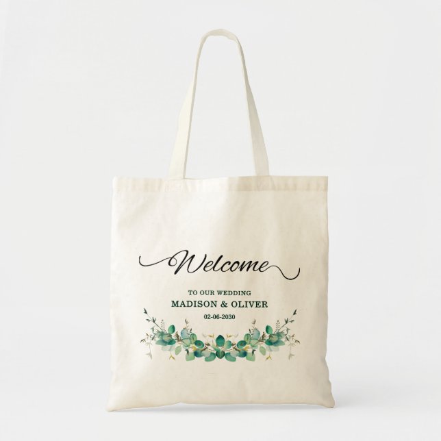 Eucalyptus Greenery Wedding Welcome Tote Bag (Front)