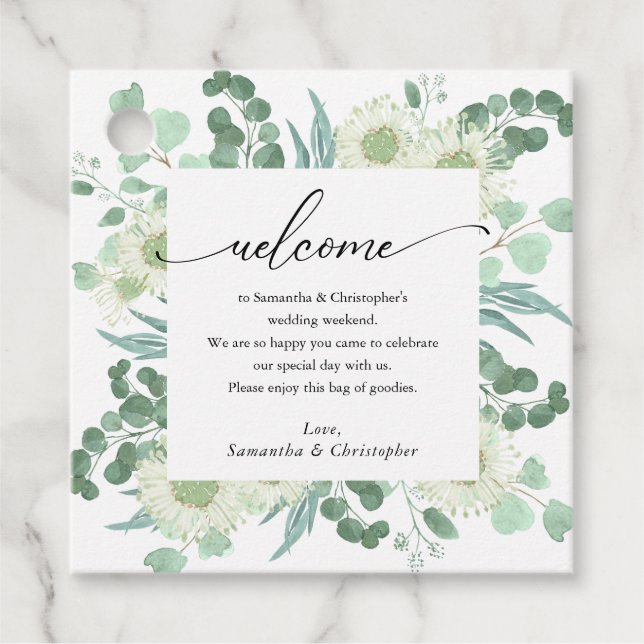 Eucalyptus Greenery Welcome Bag Favour Tags (Front)