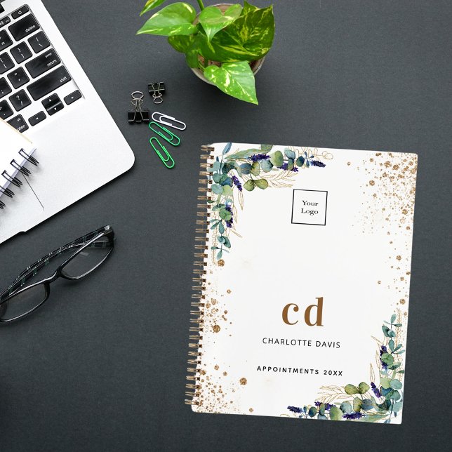Eucalyptus greenery white business logo  notebook (Creator Uploaded)