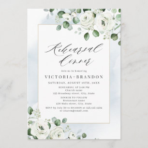 Eucalyptus greenery white floral rehearsal dinner invitation