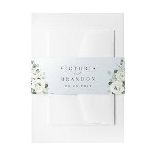 Eucalyptus Greenery white floral rustic wedding Invitation Belly Band