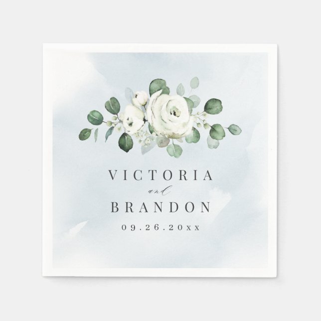 Eucalyptus Greenery white floral rustic wedding Napkin (Front)