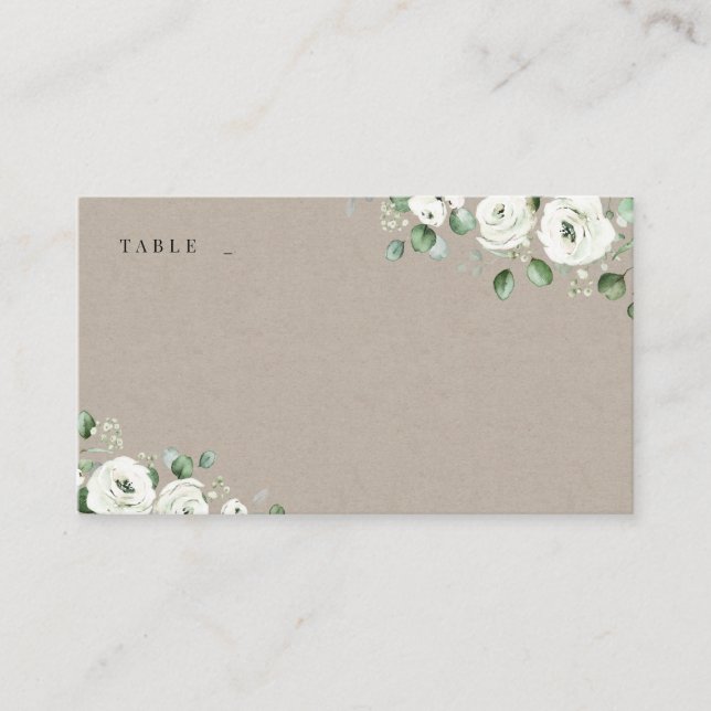 Eucalyptus Greenery white floral rustic wedding Place Card (Front)