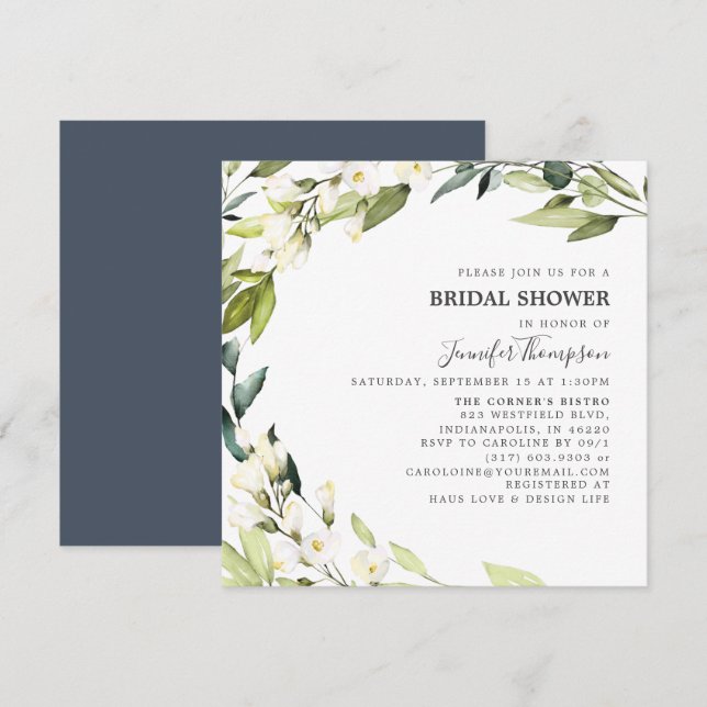 Eucalyptus Greenery White Flowers Bridal Shower Invitation (Front/Back)