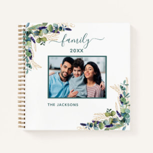 Eucalyptus greenery white name family photo notebook