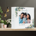 Eucalyptus greenery white name photo binder<br><div class="desc">Personalize and add your own family photo inside an arch frame. Decorated with eucalyptus greenery and faux gold foliage.  Elegant white background.  Add your family name.  
Add your own text on the spine.</div>