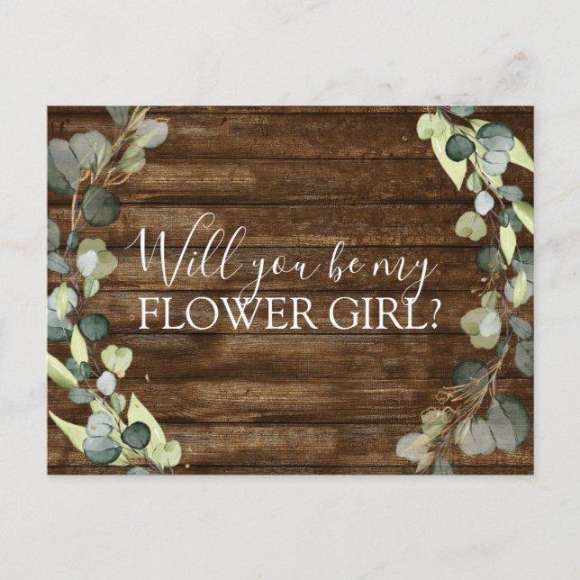 Eucalyptus Greenery Will you Be My Flower Girl Announcement Postcard (Front)