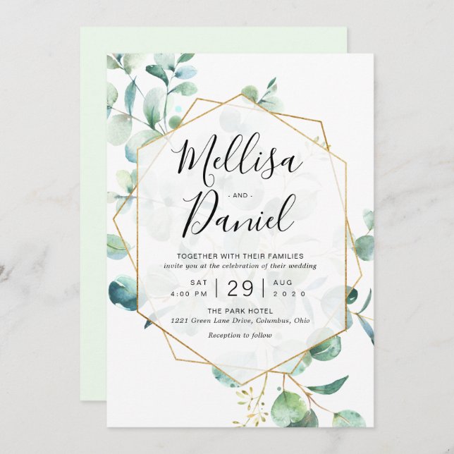 Eucalyptus Greenery with Geometric Frame Invitation (Front/Back)