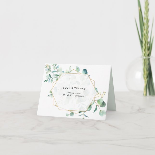 Eucalyptus Greenery with Geometric Frame Thank You Card (Front)