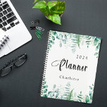 Eucalyptus greenery woodland ferns 2025 planner<br><div class="desc">An elegant white background.  Decorated with watercolored eucalyptus greenery and woodland ferns.   Add a year and your name.</div>