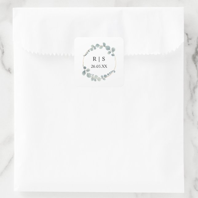 Eucalyptus Greenery Wreath Minimal Wedding Favour  Square Sticker (Bag)