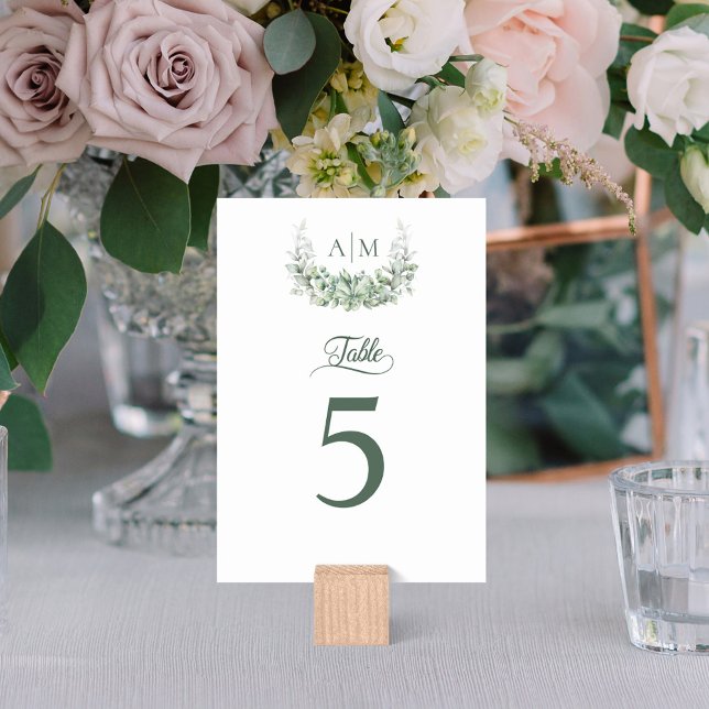 Eucalyptus Greenery Wreath Monogram Wedding Table Number (Creator Uploaded)