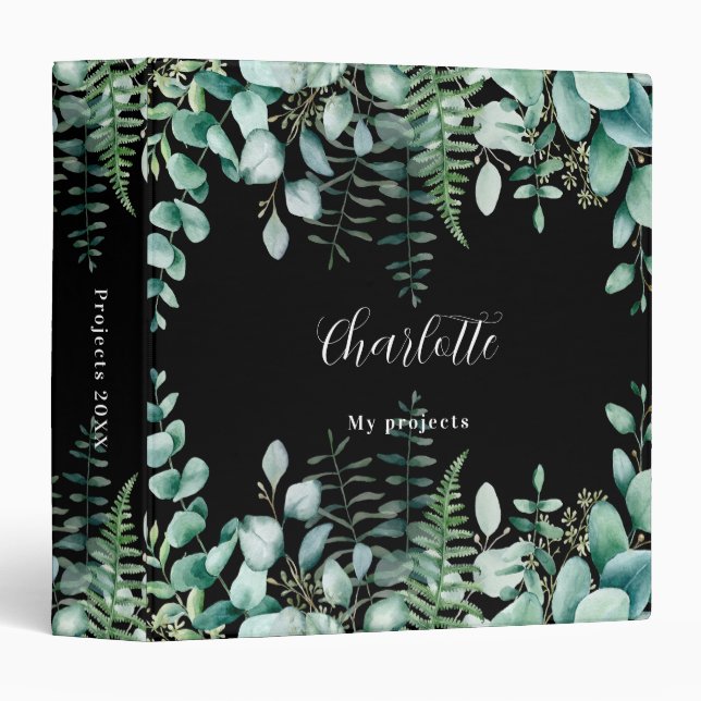 Eucalyptus greenry woodland black name script  binder (Front/Spine)
