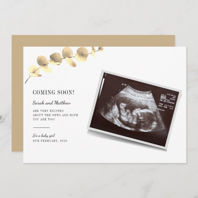 Eucalyptus Grossesse Faire-part bébé révélation (Devant / Derrière)