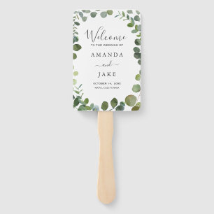 Eucalyptus Grove Greenery Wedding Welcome Hand Fan