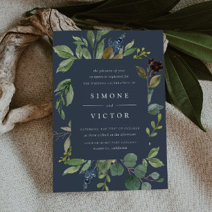 Eucalyptus Grove Navy & Green Botanical Wedding Invitation