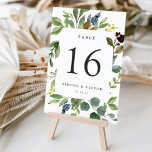 Eucalyptus Grove Personalized Table Number Card<br><div class="desc">Garden chic table number cards feature a border of green watercolor foliage and eucalyptus leaves, framing your table number in rich off-black. Personalize with your names and wedding date, or name each table for an extra personal touch. Design repeats on reverse side. Coordinates with our Eucalyptus Grove wedding invitation suite....</div>