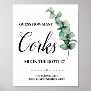 Eucalyptus Guess How Many Corks Shower Game Sign
