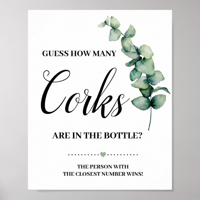 Eucalyptus Guess How Many Corks Shower Game Sign (Front)