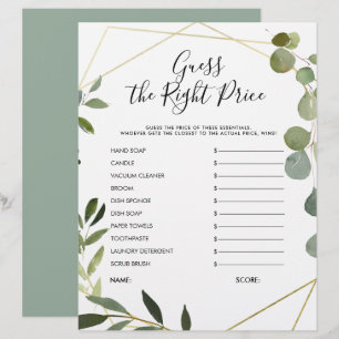 Eucalyptus Guess Right Price Bridal Shower Game