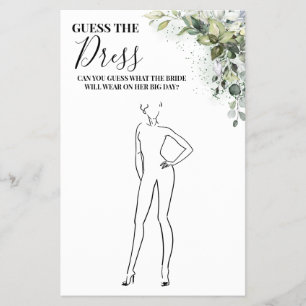 Eucalyptus Guess the Dress Bridal Shower game Card