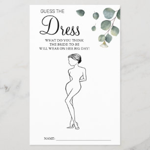 Eucalyptus Guess the Dress Bridal shower game card