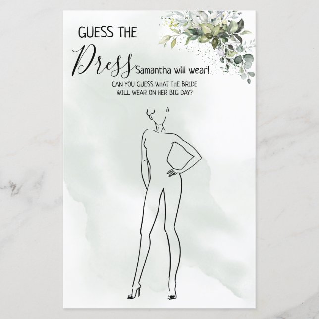 Eucalyptus Guess the dress shower bilingual game (Front)