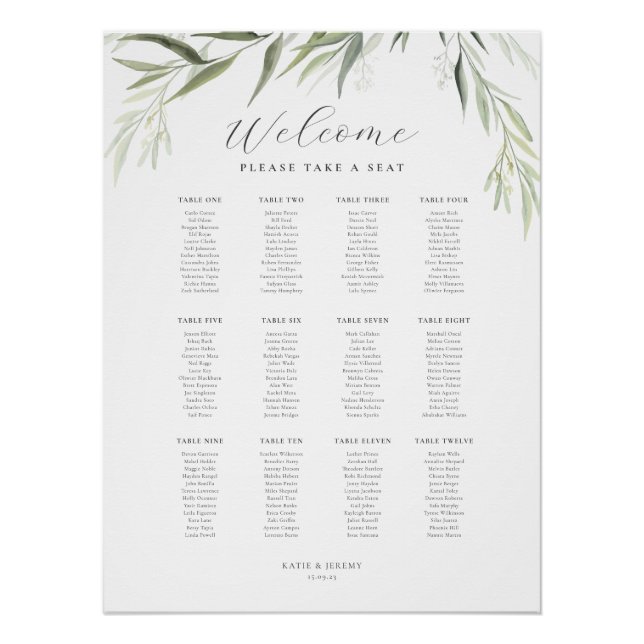 Eucalyptus Gum Leaves Greenery Seating Chart (Front)