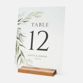 Eucalyptus Gum Leaves Greenery Table Number Acrylic Sign