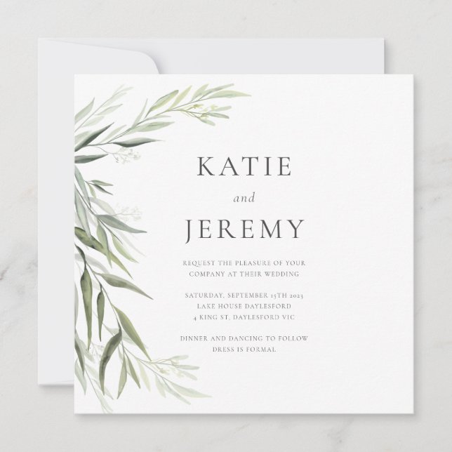 Eucalyptus Gum Leaves Greenery Wedding Invitation (Front)