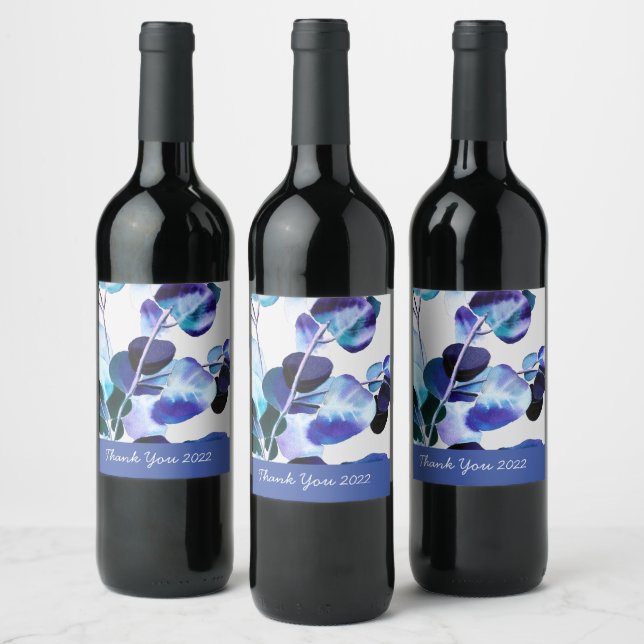 Eucalyptus gum leaves watercolor wine label (Bottles)