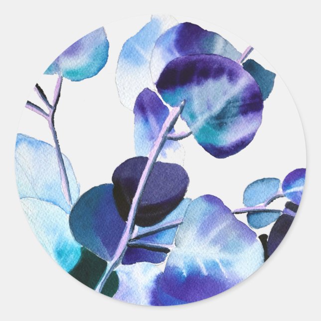 Eucalyptus Gum leaves watercolour art Classic Round Sticker (Front)