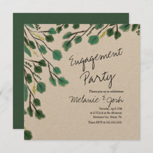 Eucalyptus Hand Drawn Leaf Script Engagement Party Invitation