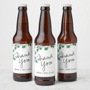 Eucalyptus Hand Drawn Leaf Thank You Beer Bottle Label