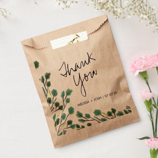 Eucalyptus Hand Drawn Leaf Thank You   Favour Bag (Sealed)