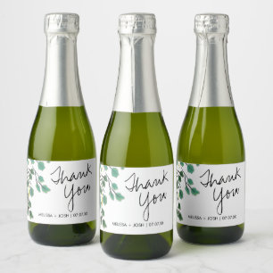 Eucalyptus Hand Drawn Leaf Thank You Sparkling Wine Label