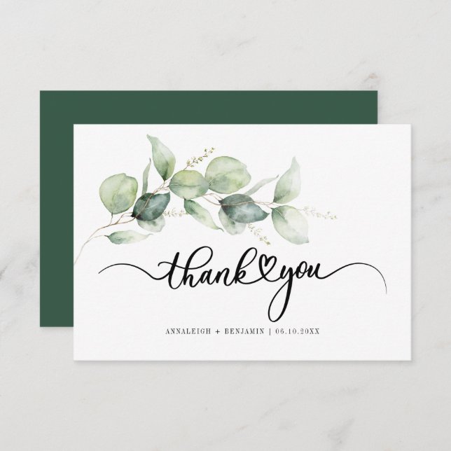 Eucalyptus Hand-Lettered Wedding Thank You Card (Front/Back)
