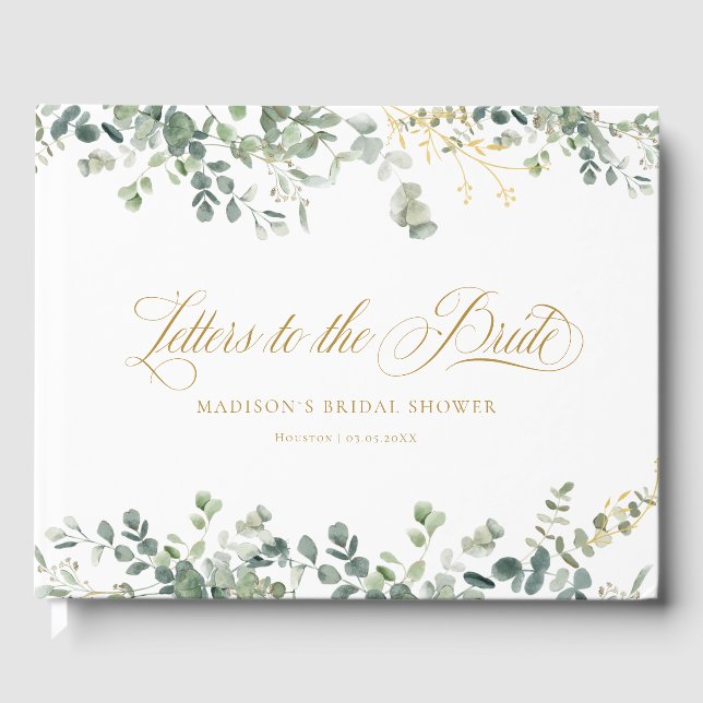 Eucalyptus  Handwriting Script Bridal Shower Guest Book (Front)