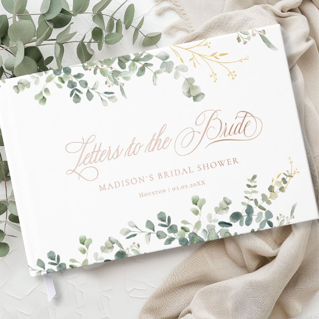 Eucalyptus  Handwriting Script Bridal Shower Guest Book (Personalized Eucalyptus Handwriting Script Bridal Shower Foil Guest Book)