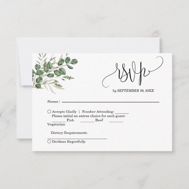 Eucalyptus Handwritten Wedding RSVP  Card (Front)