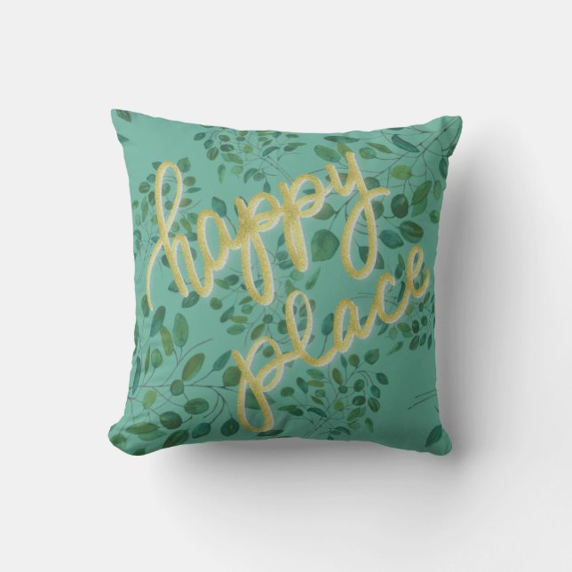 Eucalyptus Happy Place Throw Pillow (Front)
