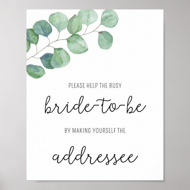 Eucalyptus - Help the busy bride Address Poster (Front)