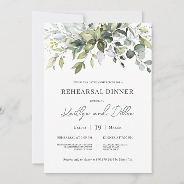 Eucalyptus Herbal Rehearsal Dinner Invitation (Front)