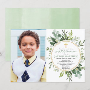 Eucalyptus holy communion, greenery modern photo invitation