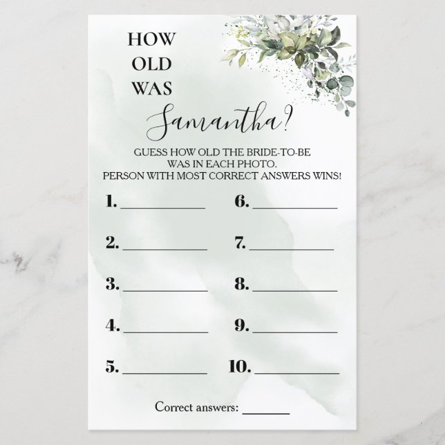 Eucalyptus How old was She shower bilingual game (Front)