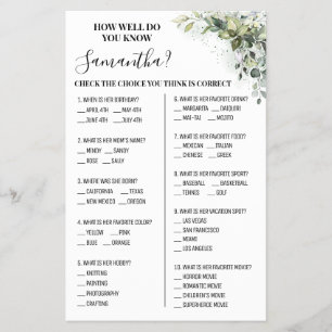 Eucalyptus How well do you know Bride Game card