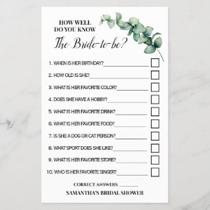 Eucalyptus How well do you know Bride Game card